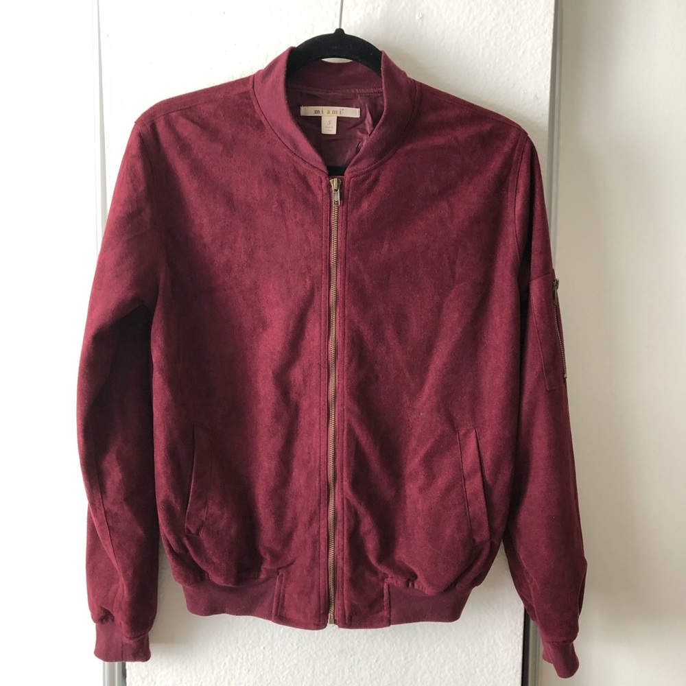 🍷 Wine Faux Suede Bomber Jacket